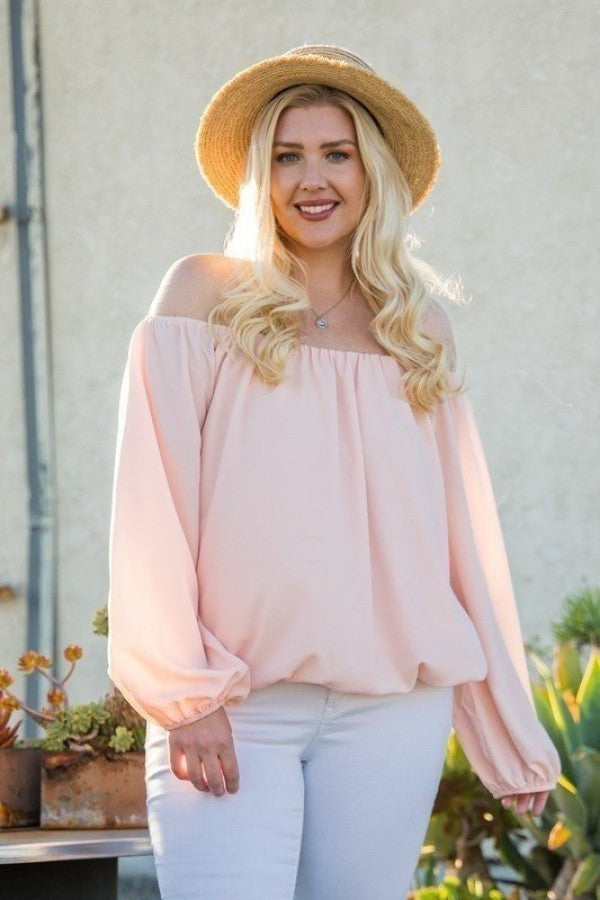 Off Shoulder Long Bubble Sleeve Solid Top - lolaluxeshop