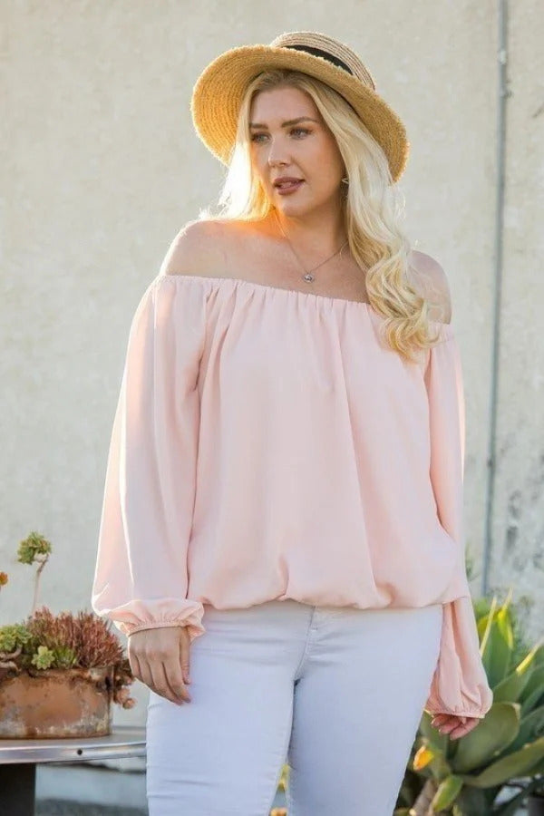 Off Shoulder Long Bubble Sleeve Solid Top - lolaluxeshop