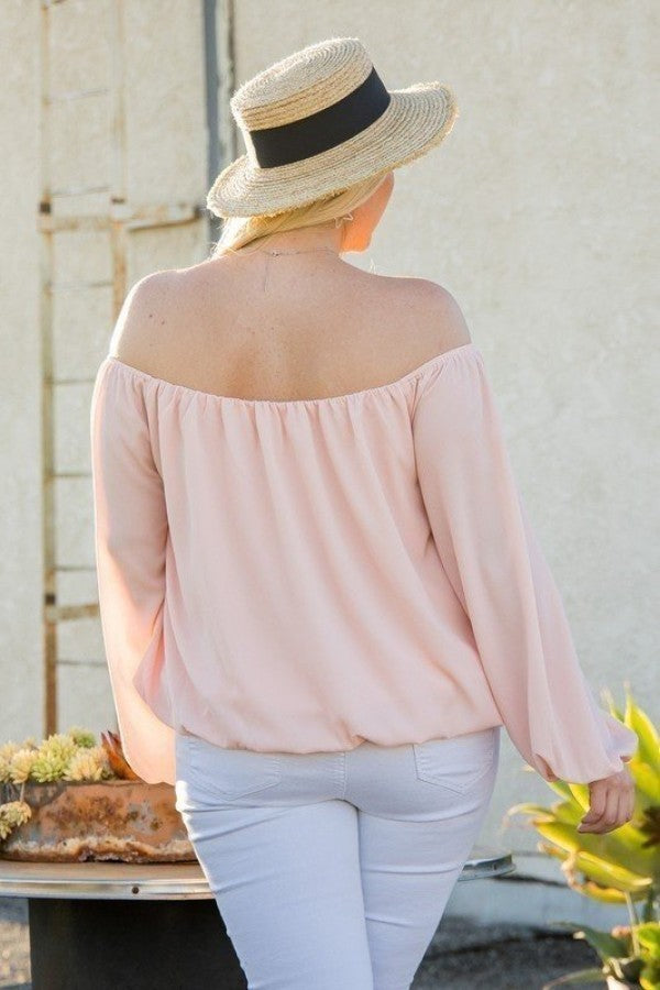 Off Shoulder Long Bubble Sleeve Solid Top - lolaluxeshop