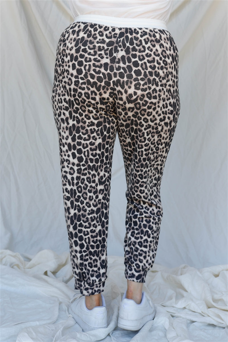 Plus Brown Leopard Print Two Pocket Joggers Pants - lolaluxeshop