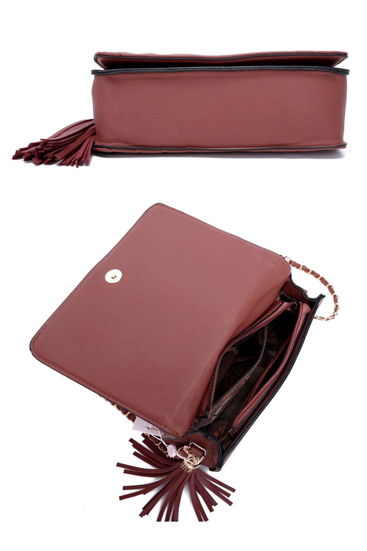 Fashion Double Metal Pattern Stitching Tassel Crossbody Bag - lolaluxeshop