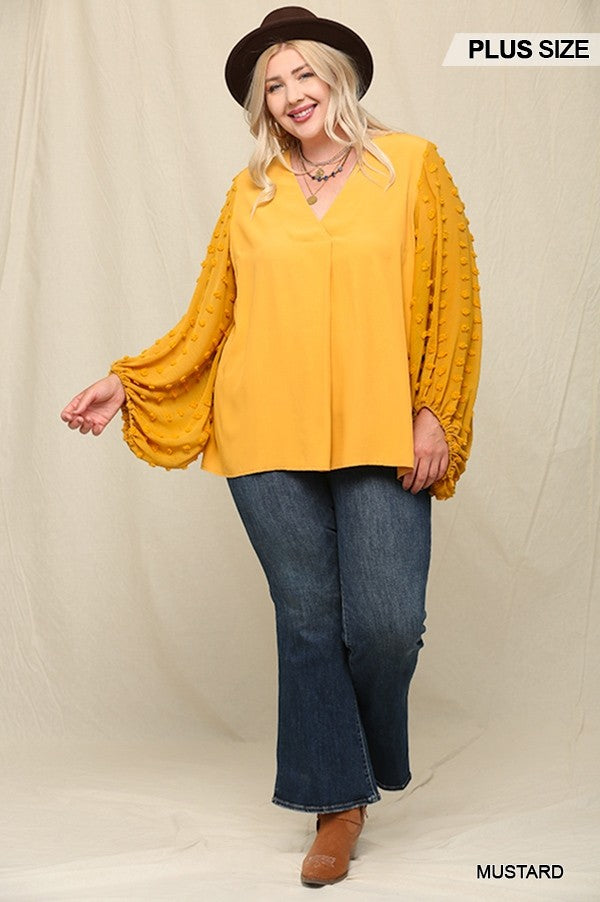 Woven And Textured Chiffon Top With Voluminous Sheer Sleeves - lolaluxeshop