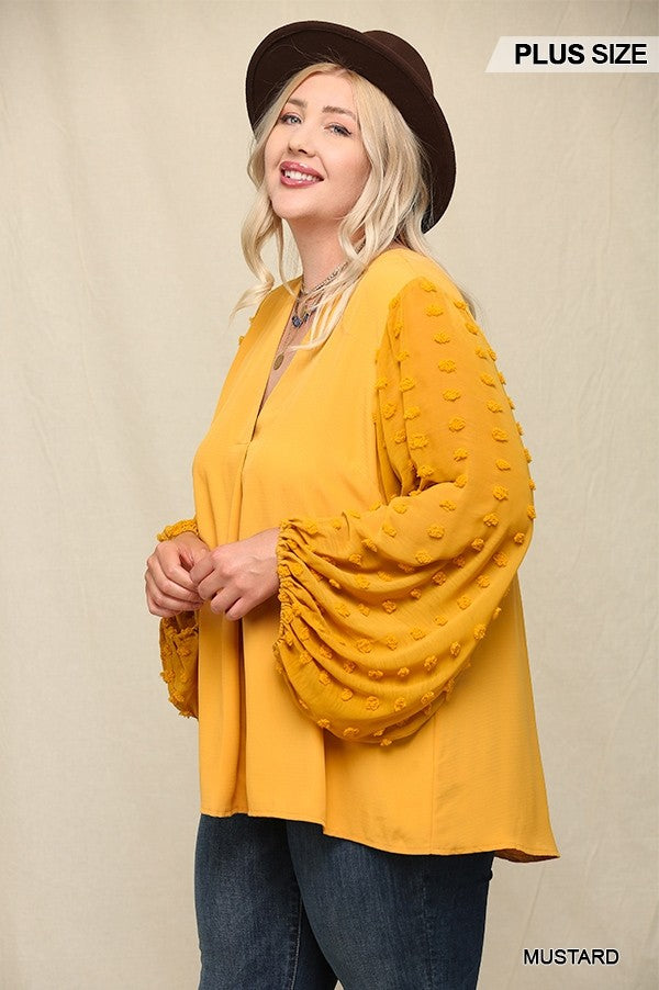 Woven And Textured Chiffon Top With Voluminous Sheer Sleeves - lolaluxeshop