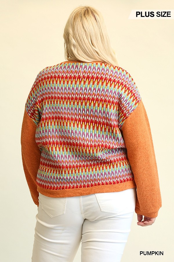 Novelty Knit And Solid Knit Mixed Loose Top With Drop Down Shoulder - lolaluxeshop