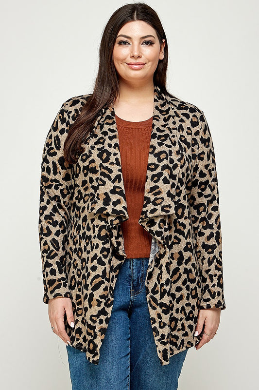 Plus Size, Animal Leopard Printed Knit Cardigan - lolaluxeshop