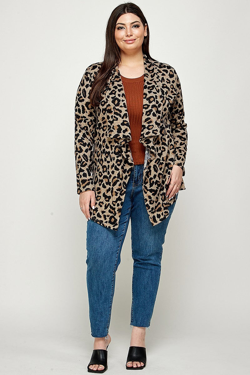 Plus Size, Animal Leopard Printed Knit Cardigan - lolaluxeshop