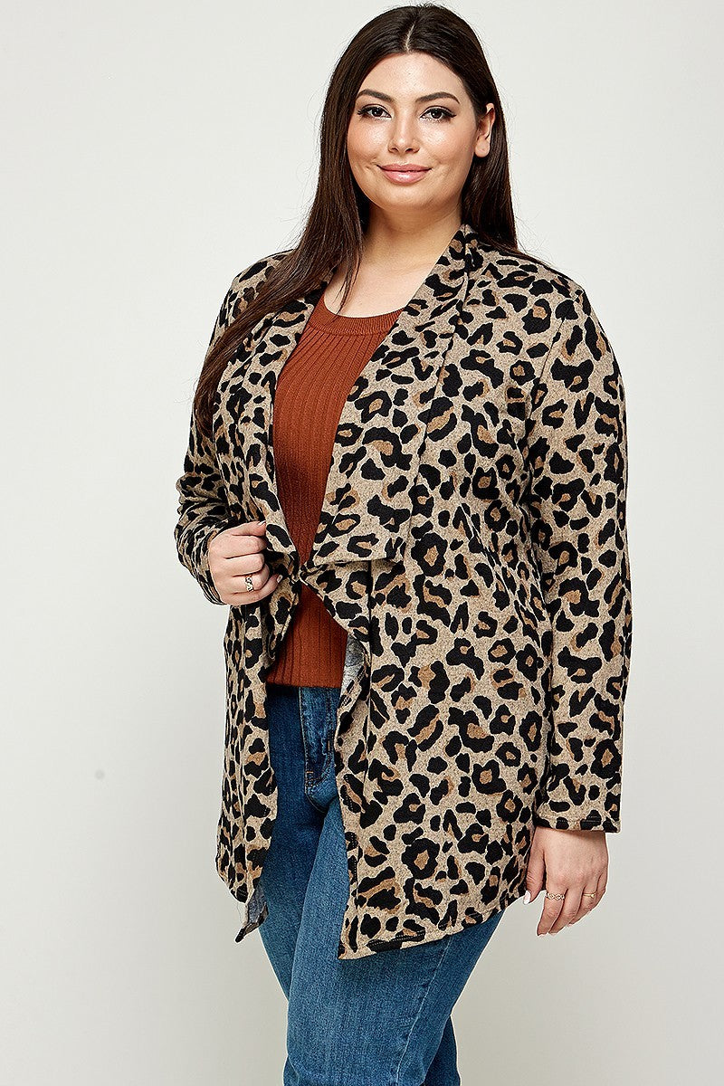 Plus Size, Animal Leopard Printed Knit Cardigan - lolaluxeshop