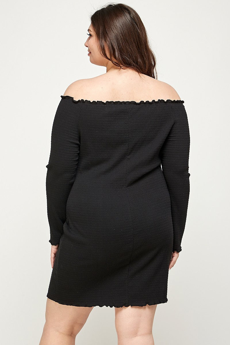 Plus Size, Solid Smocked Off Shoulder Dress - lolaluxeshop