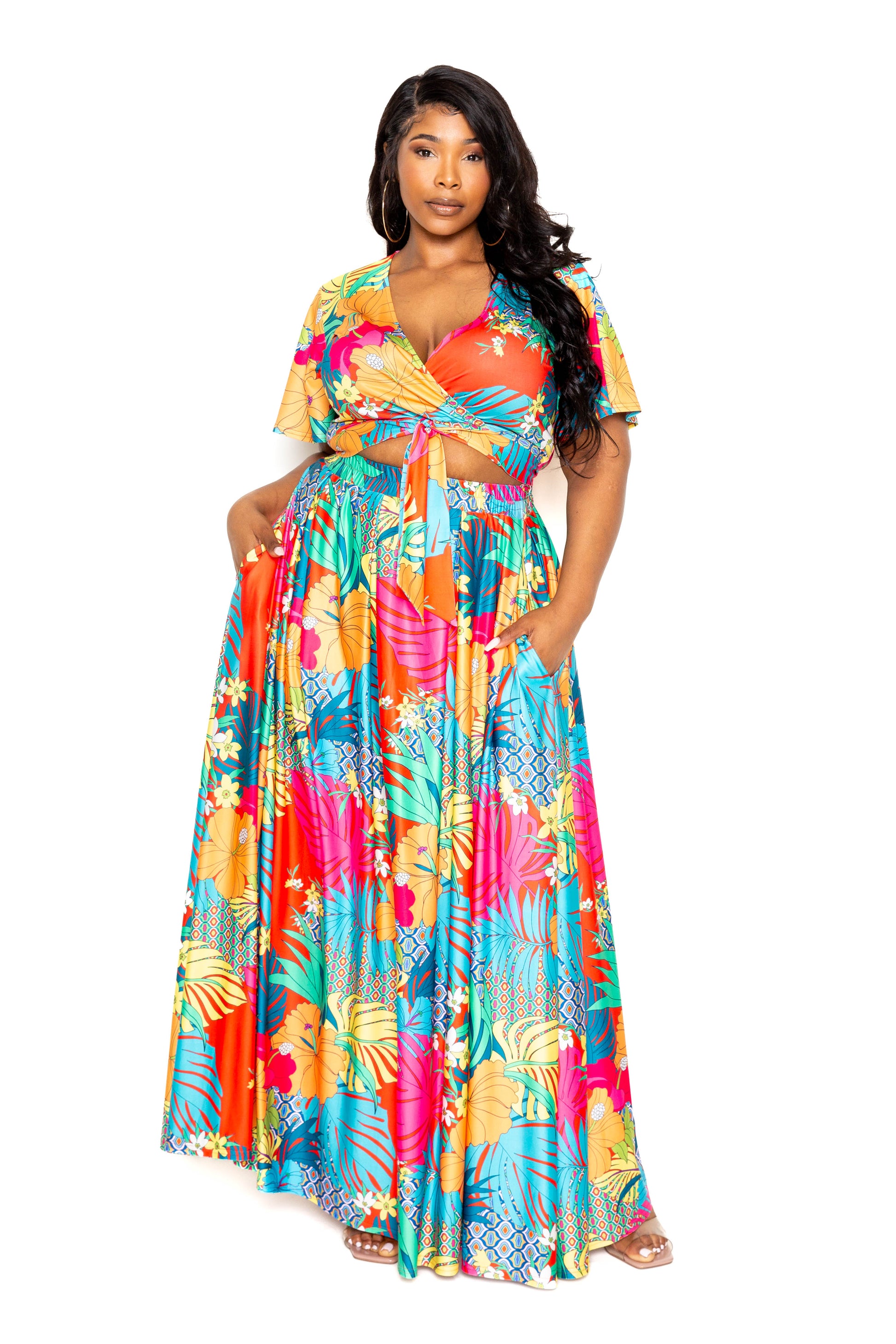 Tropical floral maxi skirt & top set - lolaluxeshop