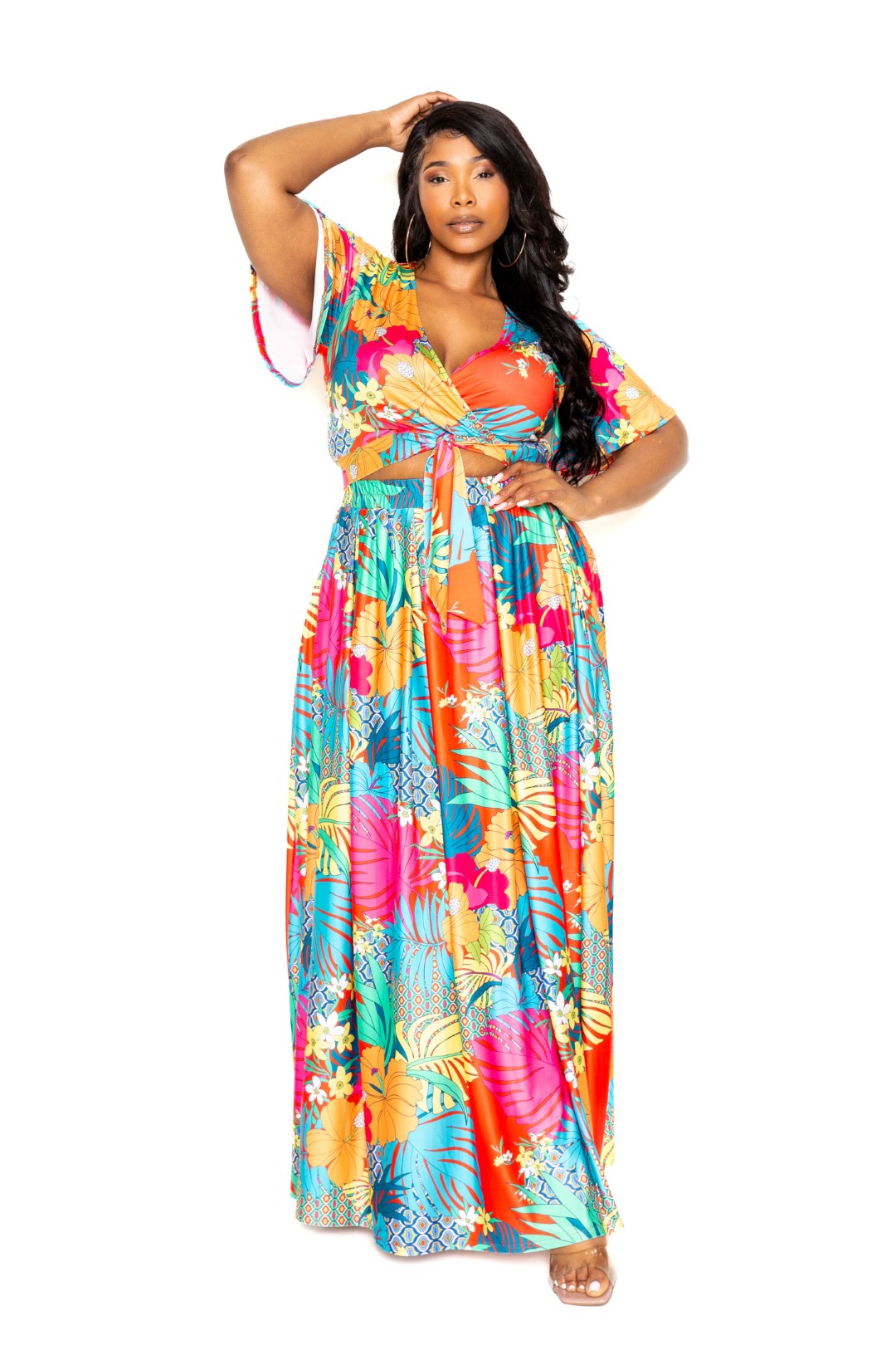 Tropical floral maxi skirt & top set - lolaluxeshop