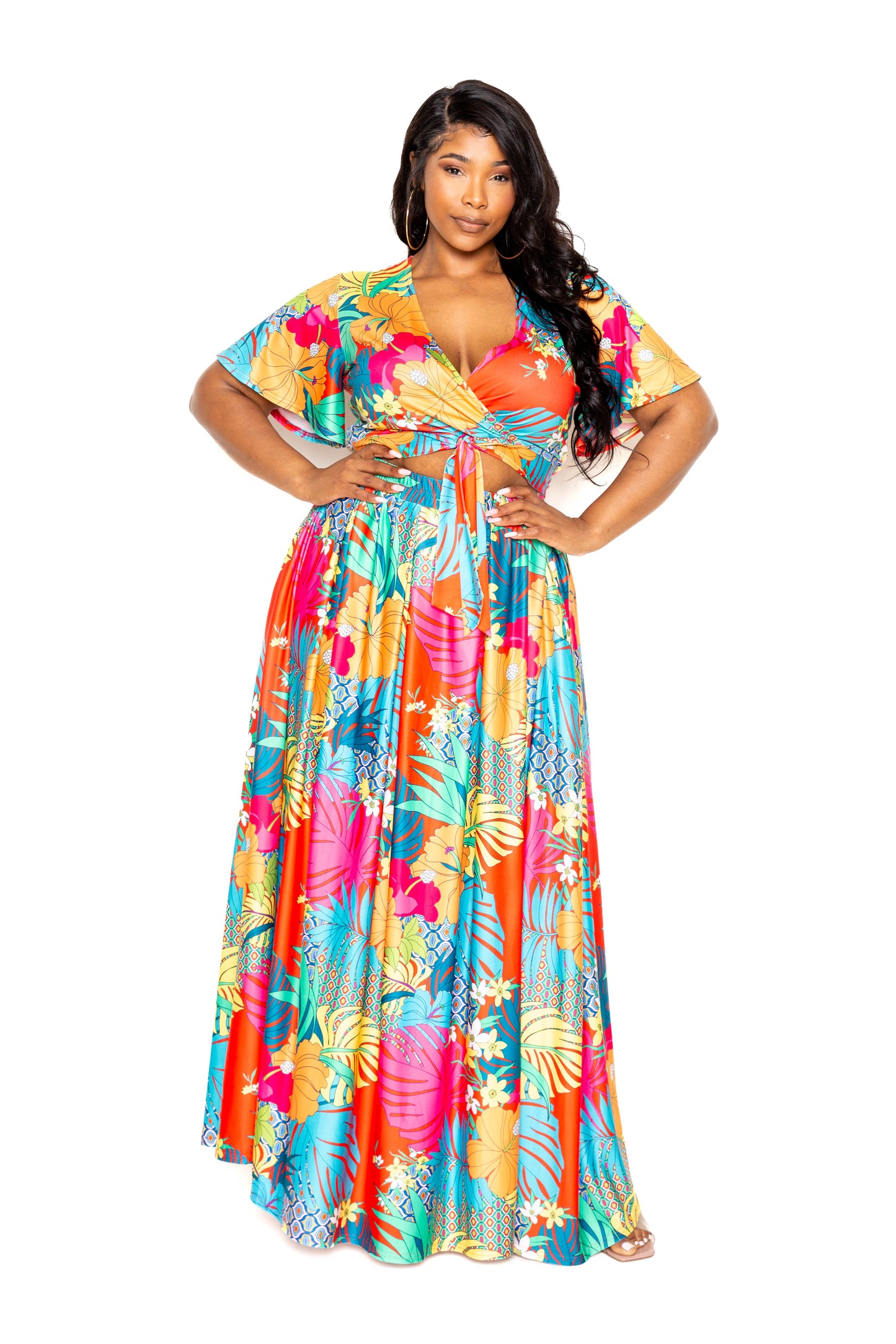 Tropical floral maxi skirt & top set - lolaluxeshop