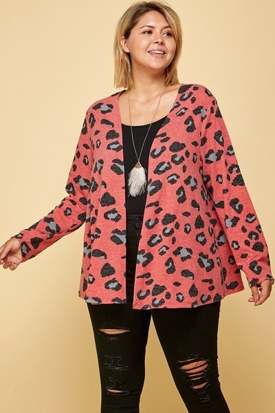 Plus Size Animal Printed Open Front Cropped Cardigan - lolaluxeshop