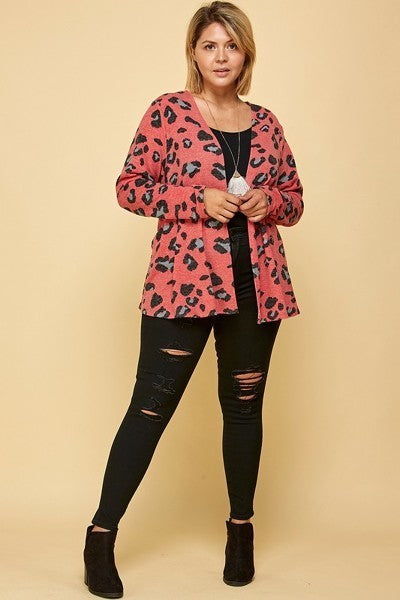 Plus Size Animal Printed Open Front Cropped Cardigan - lolaluxeshop