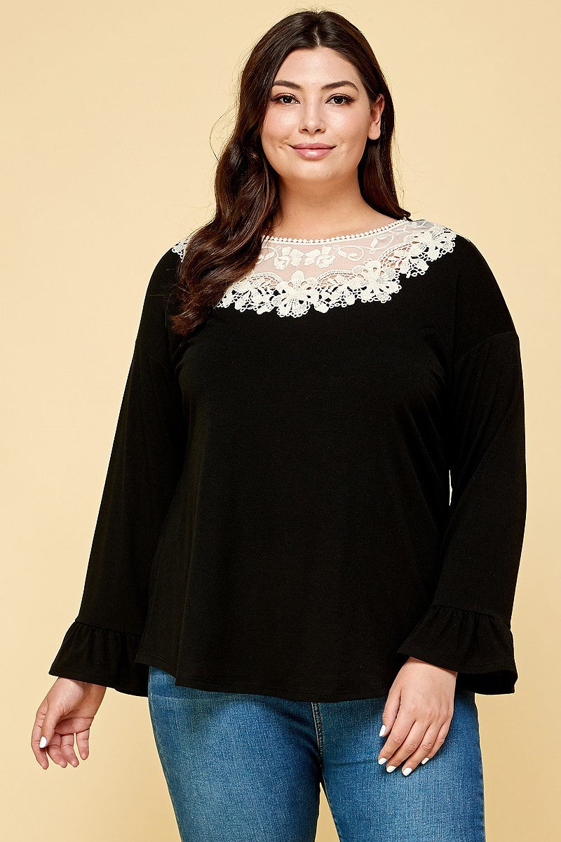 Plus Size Solid Long Sleeve Top - lolaluxeshop