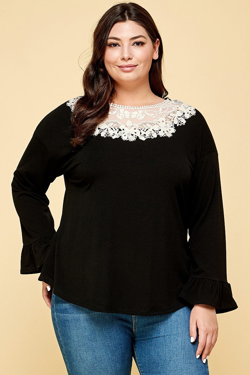 Plus Size Solid Long Sleeve Top - lolaluxeshop