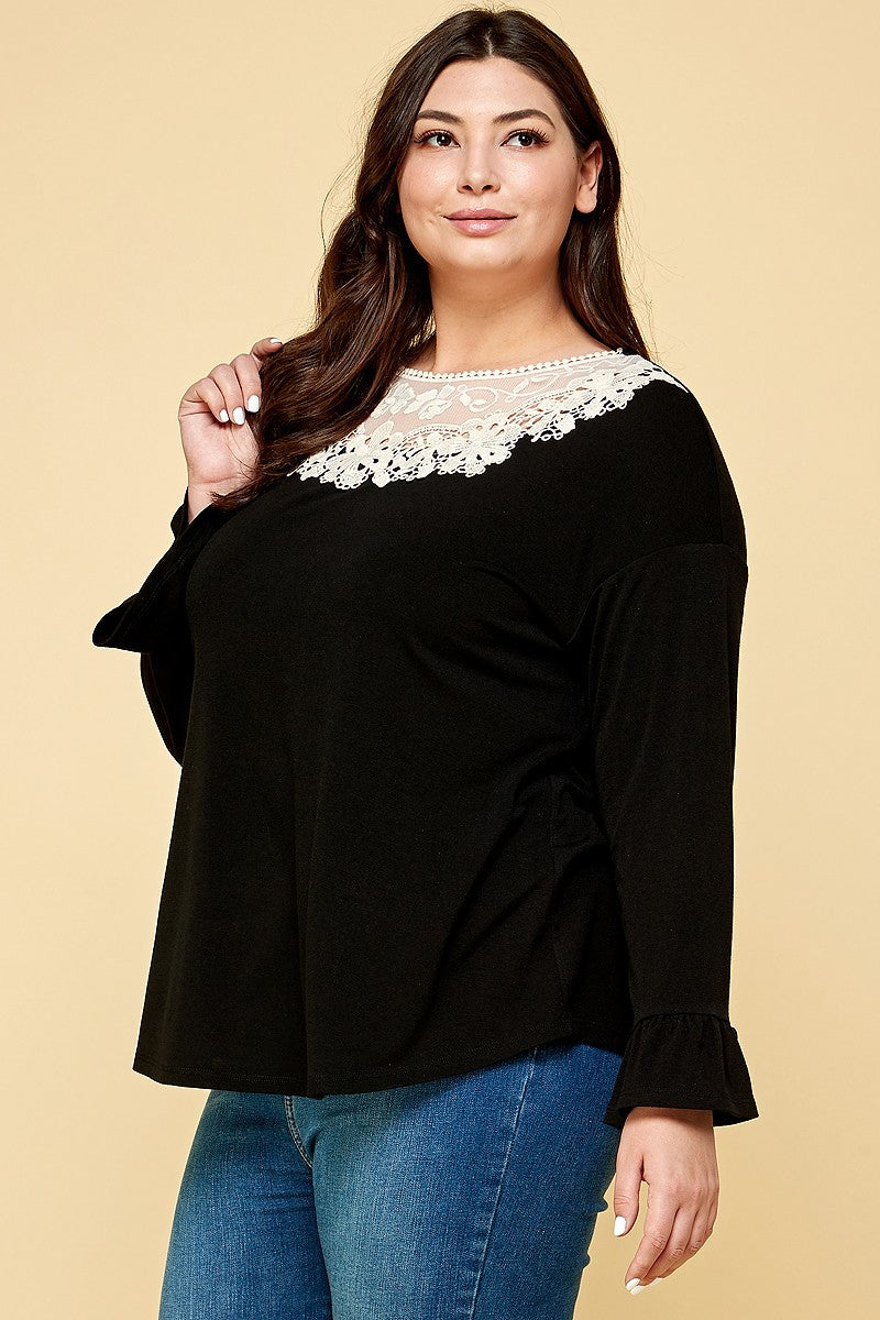 Plus Size Solid Long Sleeve Top - lolaluxeshop