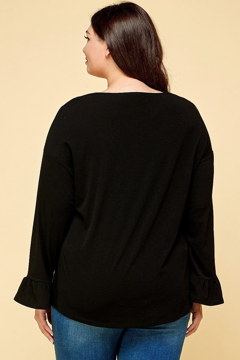 Plus Size Solid Long Sleeve Top - lolaluxeshop