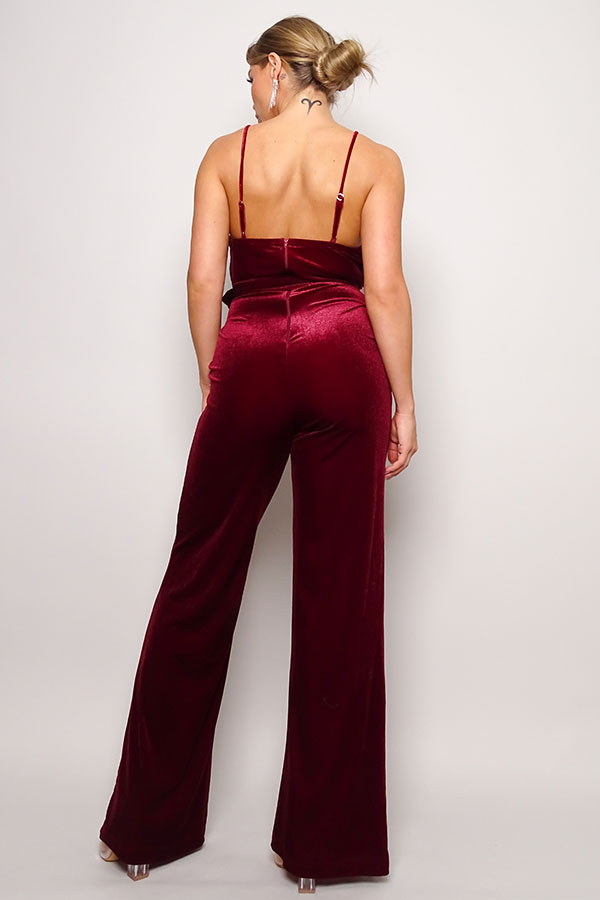 Samba Rhinestone Belt Velvet Jumpsuit - lolaluxeshop