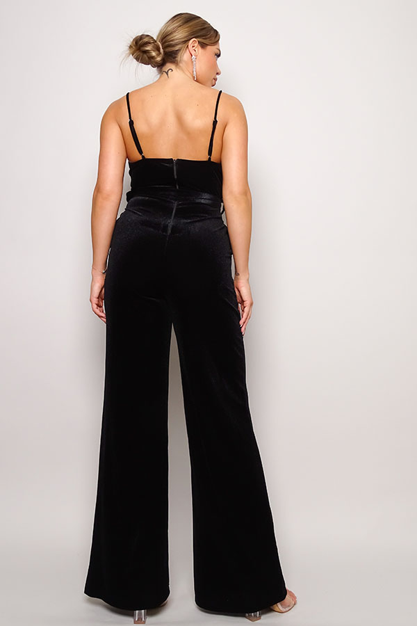 Samba Rhinestone Belt Velvet Jumpsuit - lolaluxeshop