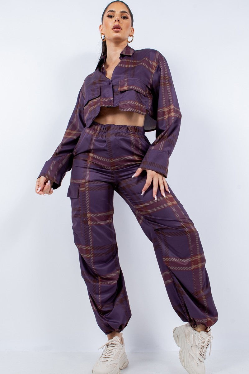 Cropped Shirt & Cargo Pants Set - lolaluxeshop