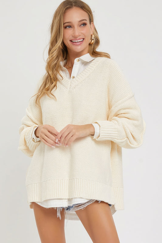 V Neck Oversized Sweater - lolaluxeshop