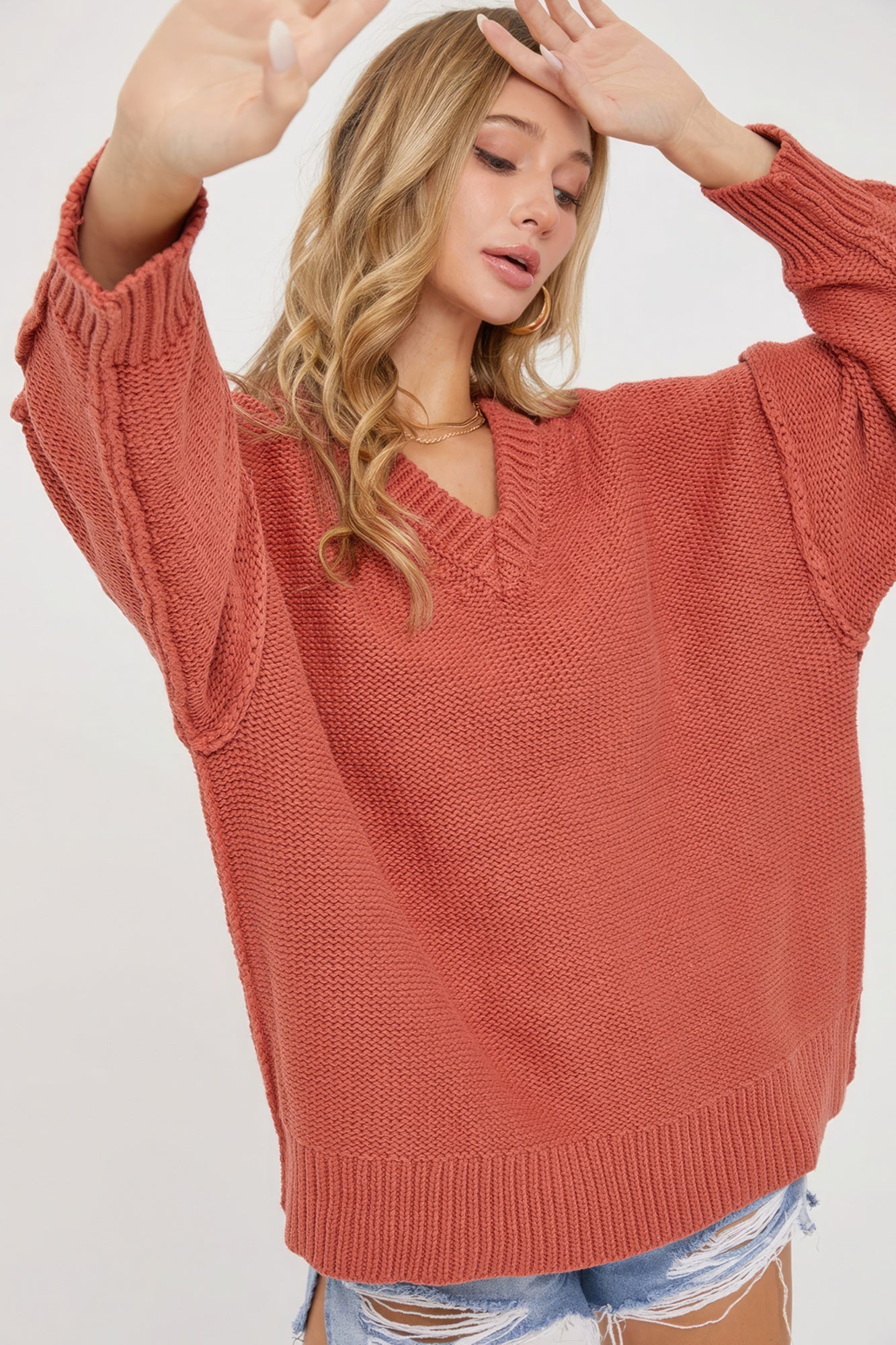 V Neck Oversized Sweater - lolaluxeshop