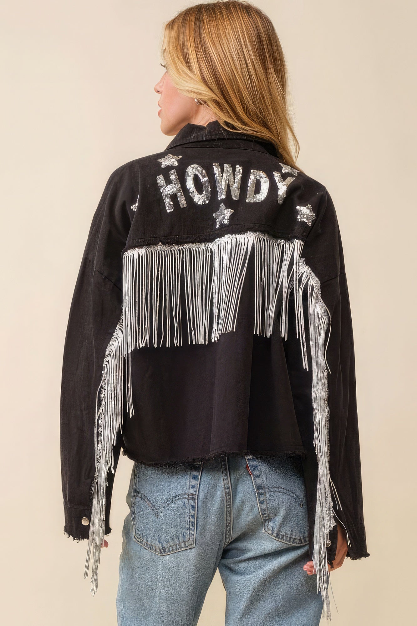 Howdy Sequin Fringe And Star Patches Jacket - lolaluxeshop