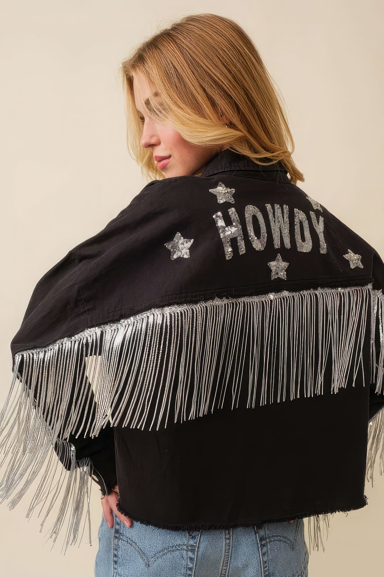 Howdy Sequin Fringe And Star Patches Jacket - lolaluxeshop