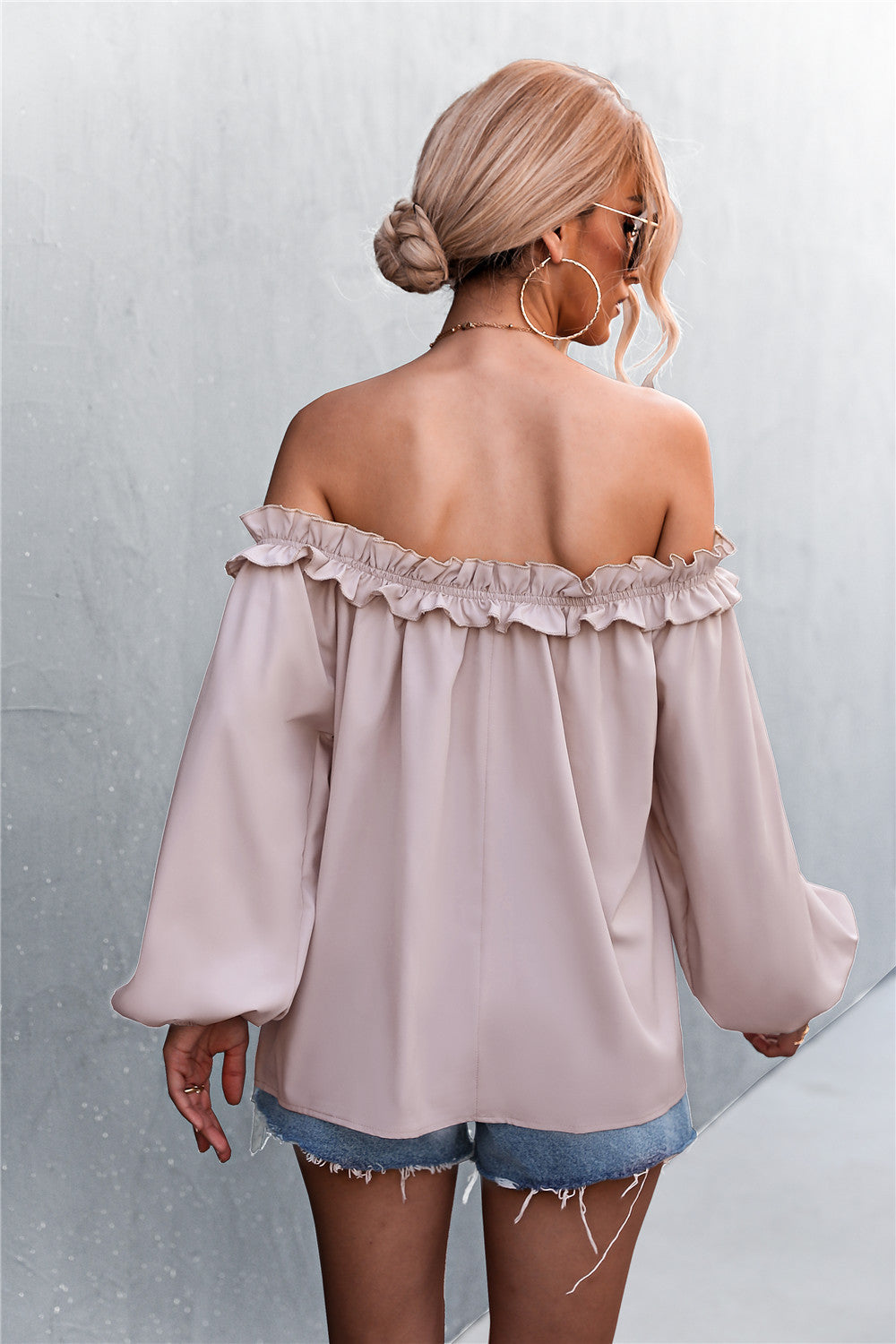 Frill Trim Off-Shoulder Balloon Sleeve Top - LOLA LUXE