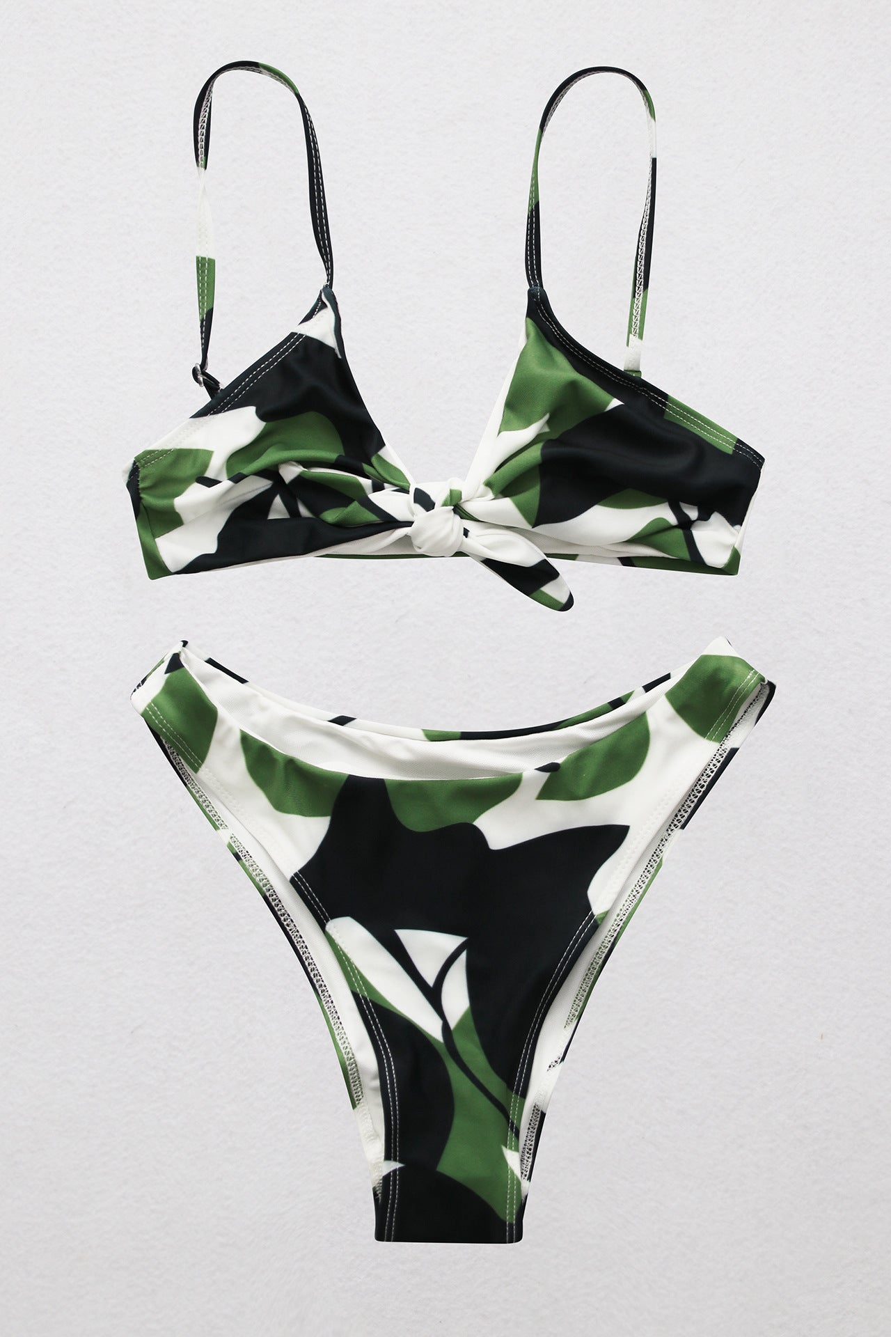 Printed Tie Front Spaghetti Strap Bikini Set - LOLA LUXE