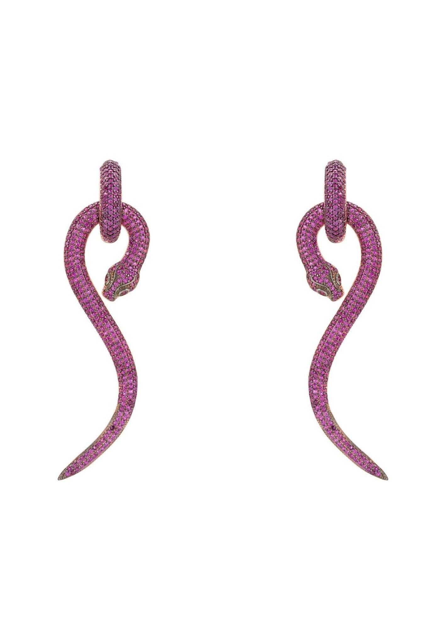 Anaconda Snake Drop Earrings Rosegold Ruby - lolaluxeshop