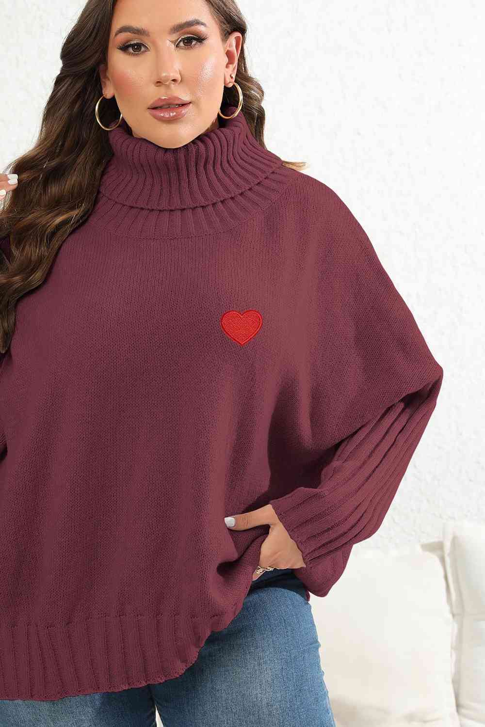 Plus Size Turtle Neck Long Sleeve Sweater - lolaluxeshop