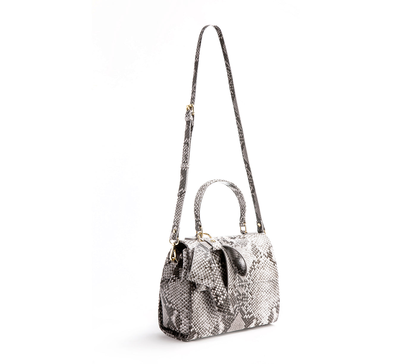 Cottontail - Black & White Snake Texture Vegan Leather Bag - lolaluxeshop