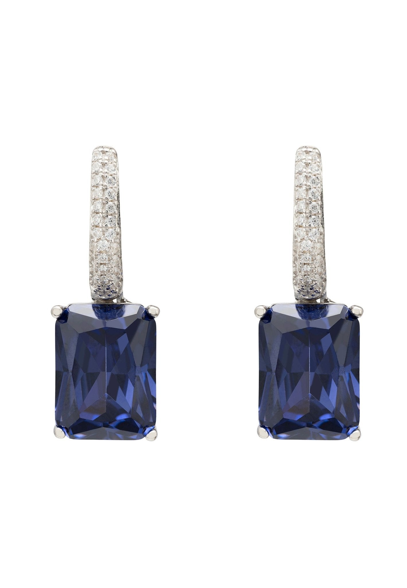 Alexandra Rectangle Drop Earrings Silver Tanzanite - lolaluxeshop