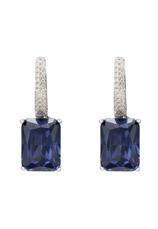 Alexandra Rectangle Drop Earrings Silver Tanzanite - lolaluxeshop