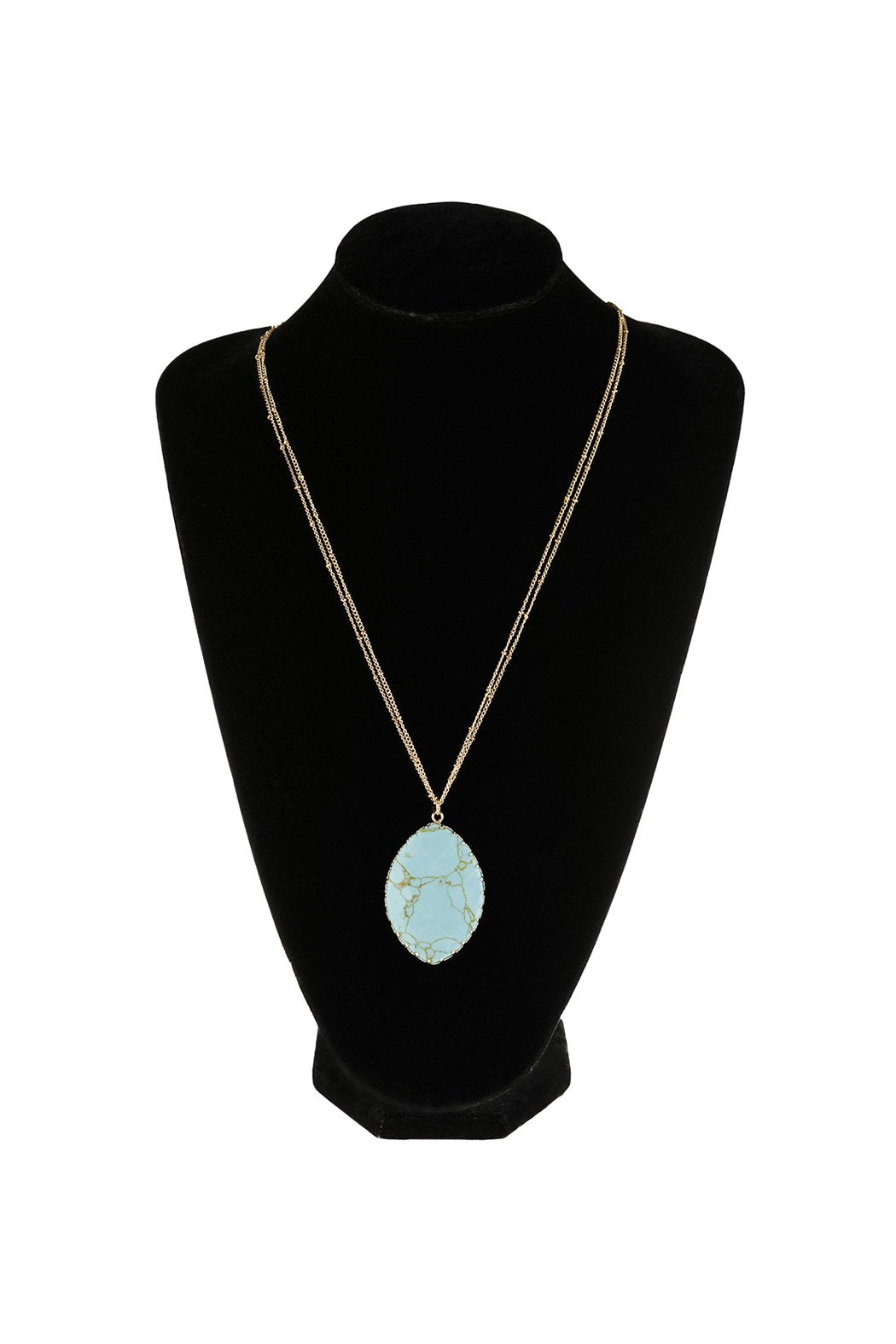 Natural Stone Wrap Oval Pendant Chain Necklace - LOLA LUXE