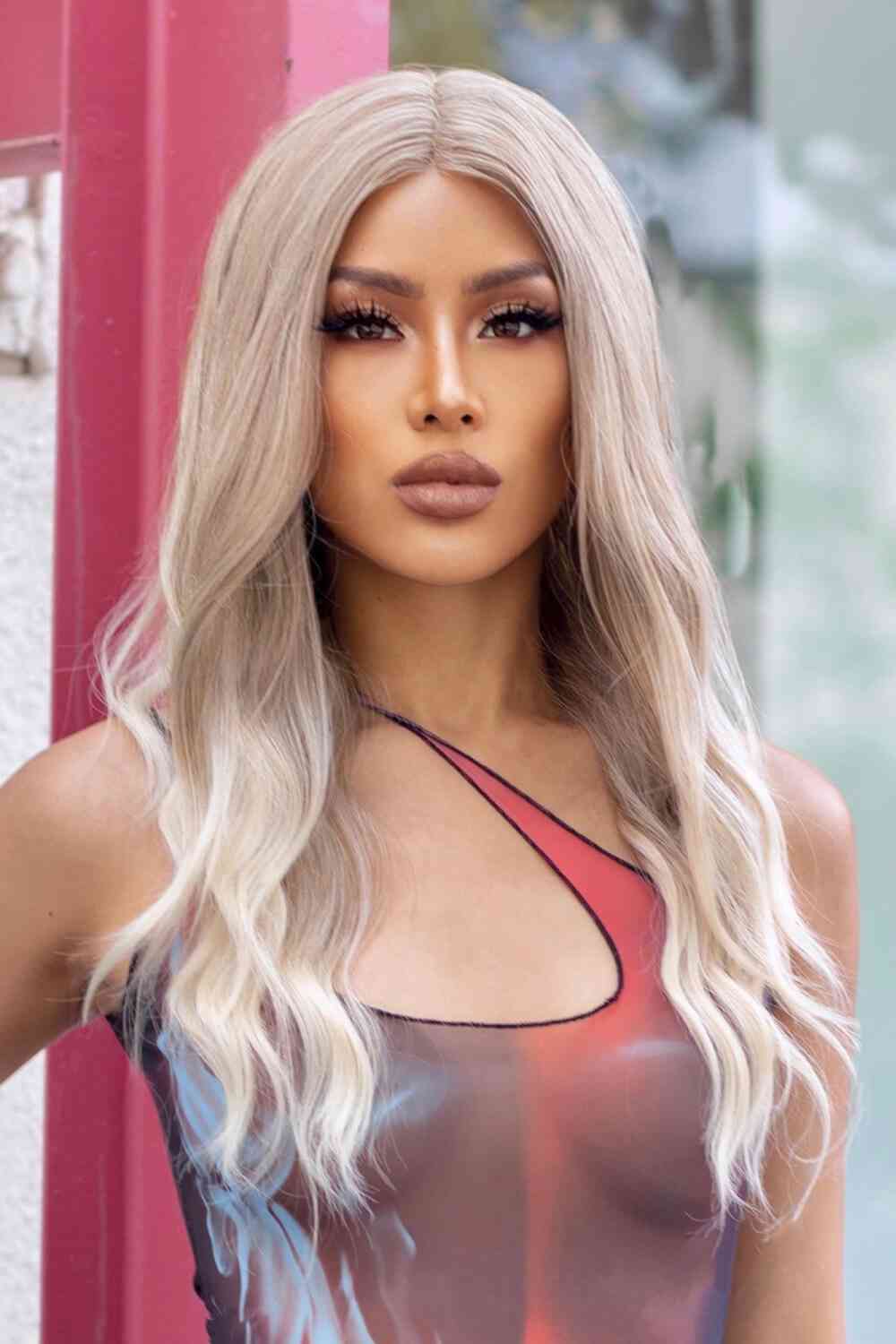 13*2" Lace Front Wigs Synthetic Long Wave 24" 150% Density in Medium Blonde Highlights - lolaluxeshop