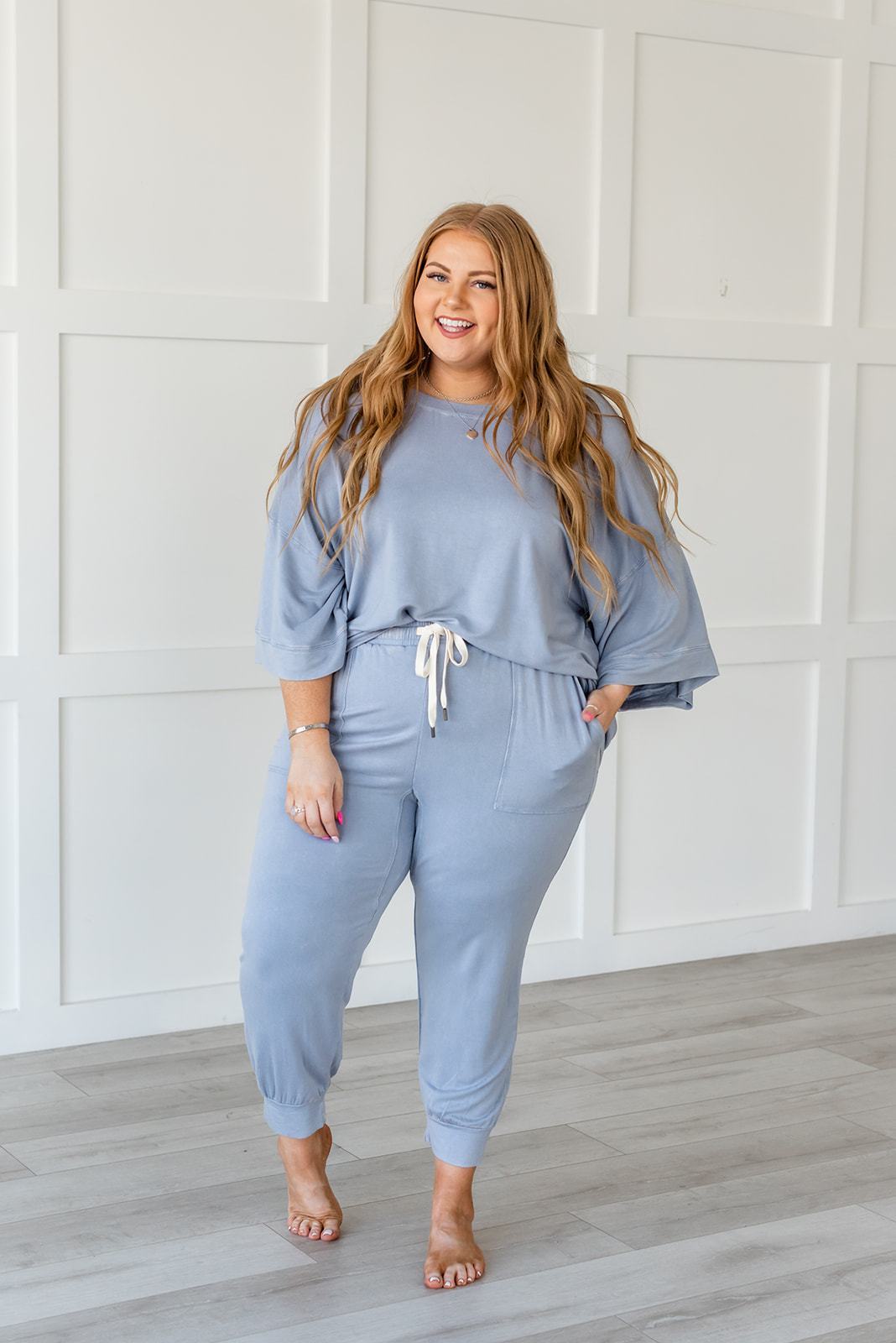 Lazy Weekend French Terry Top- Blue - LOLA LUXE