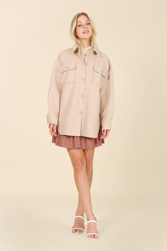 Light beige shacket with pockets - LOLA LUXE