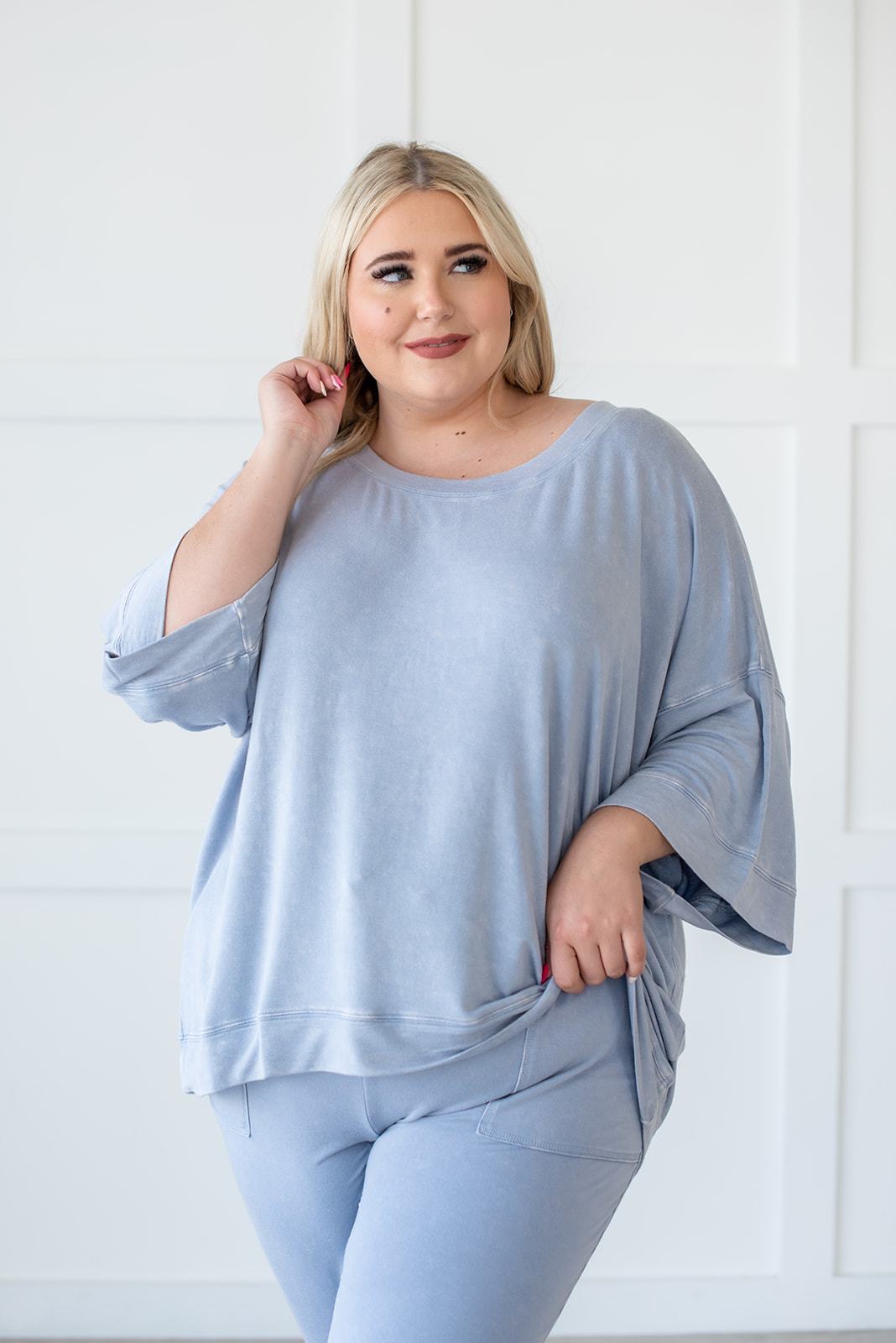 Lazy Weekend French Terry Top- Blue - LOLA LUXE