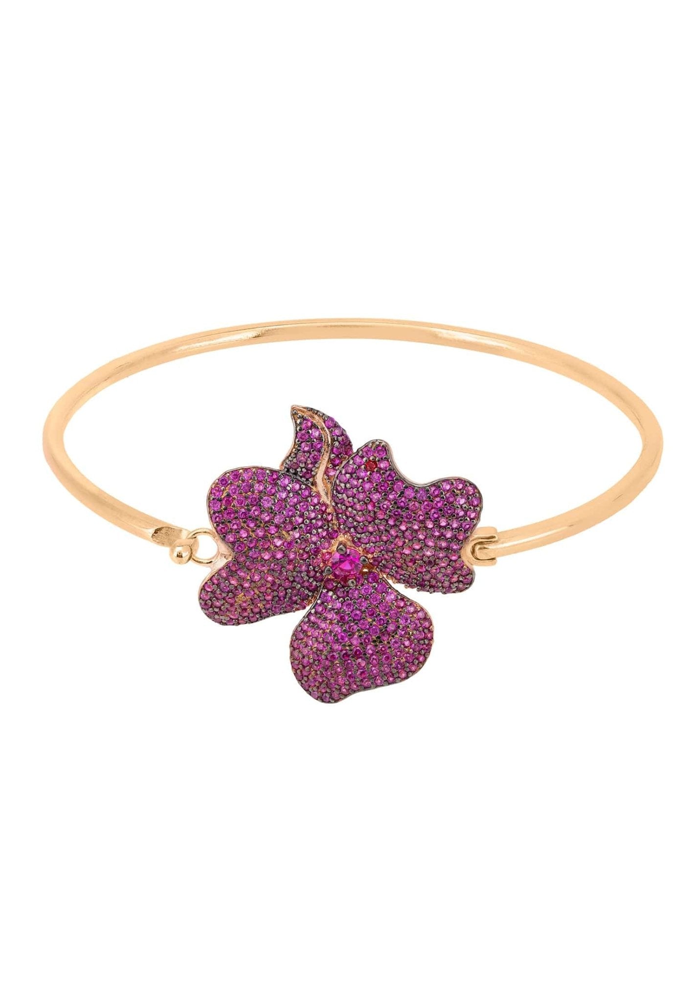 Flower Large Statement Cuff Bracelet Rosegold Ruby - lolaluxeshop