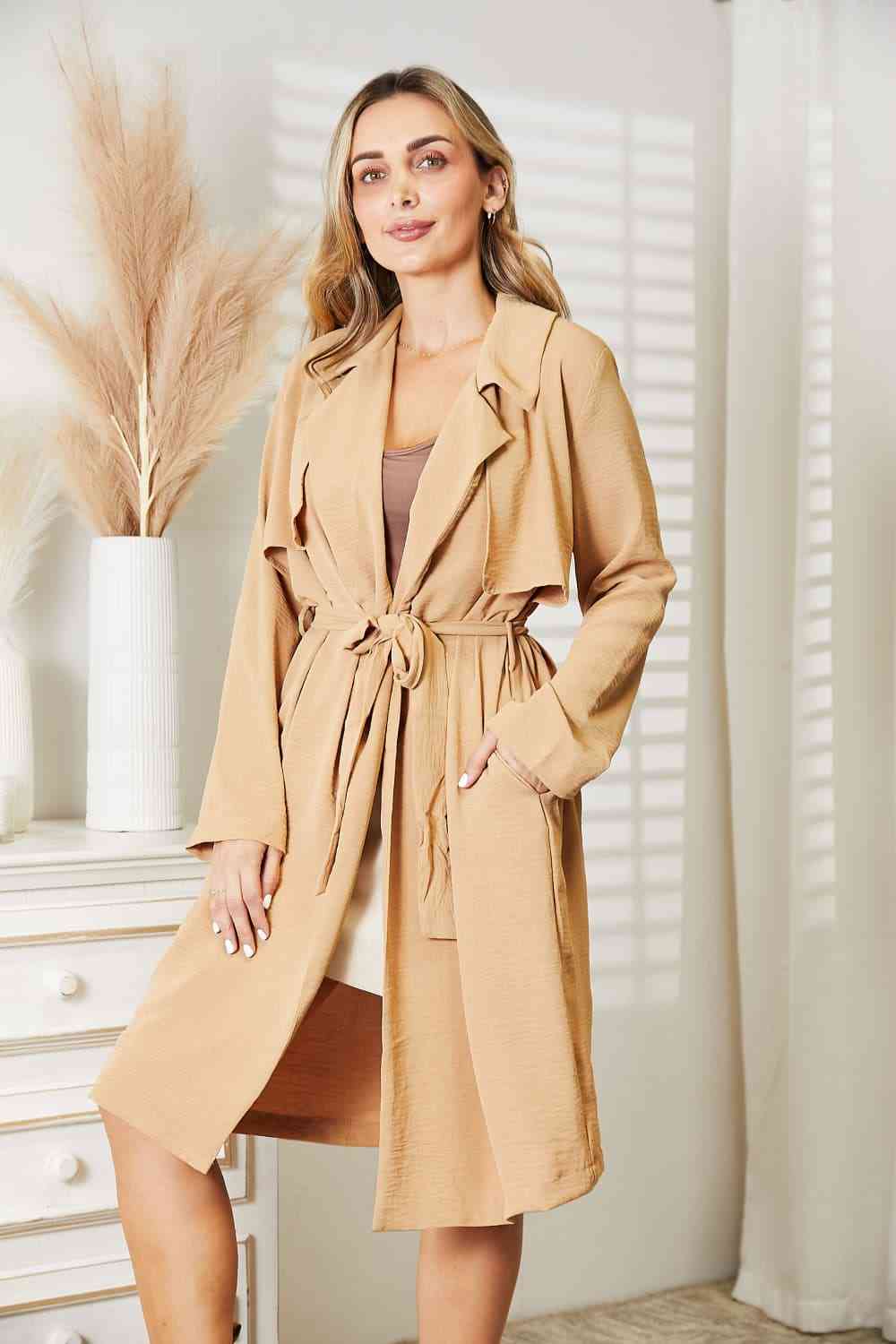 Culture Code Full Size Tied Trench Coat with Pockets - lolaluxeshop