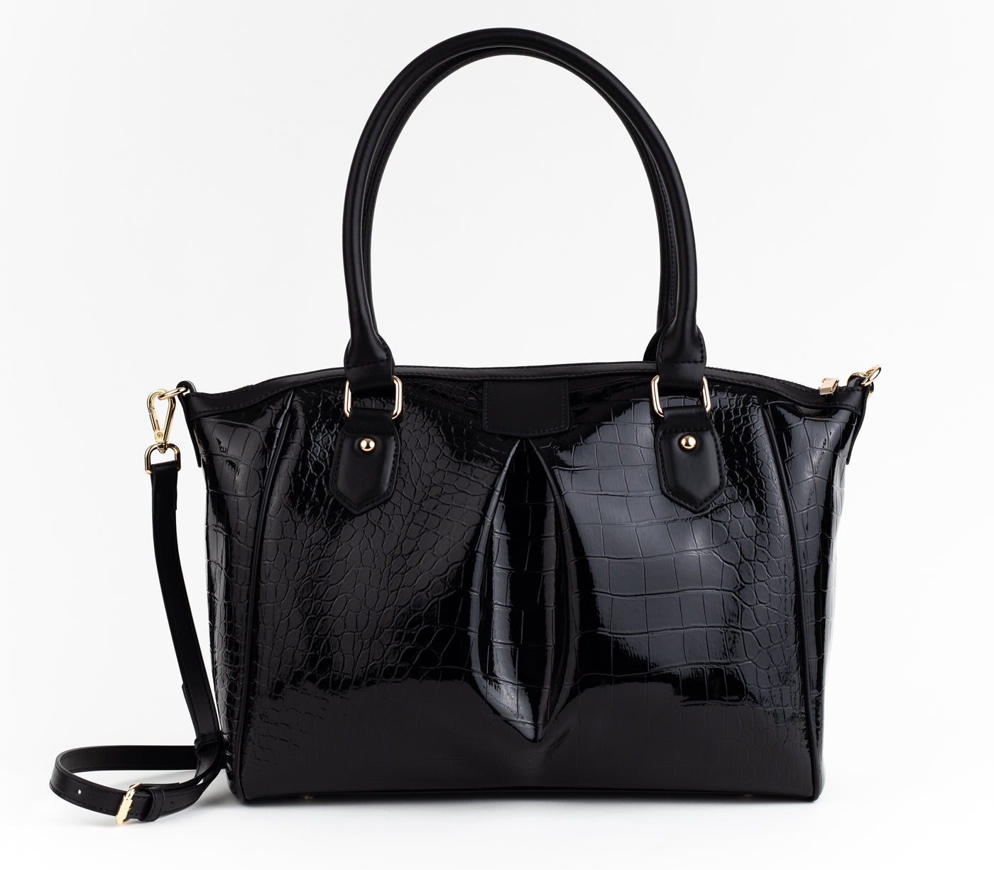 Madison - Black Croc Vegan Bag - LOLA LUXE