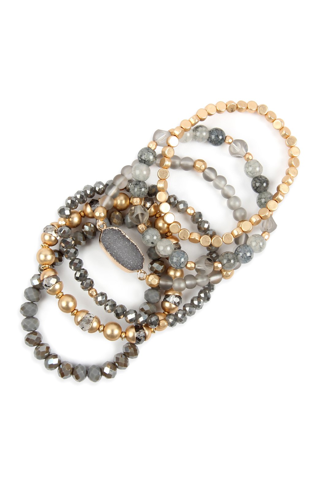 Hdb2739 - Multi Line Druzy Stone Charm Bracelet - LOLA LUXE