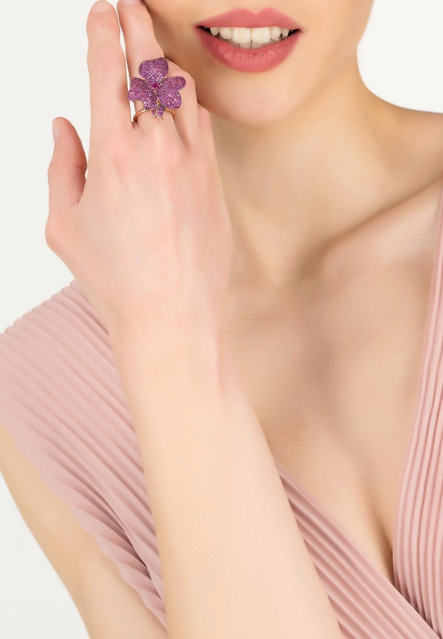 Flower Cocktail Ring Rosegold Ruby - lolaluxeshop