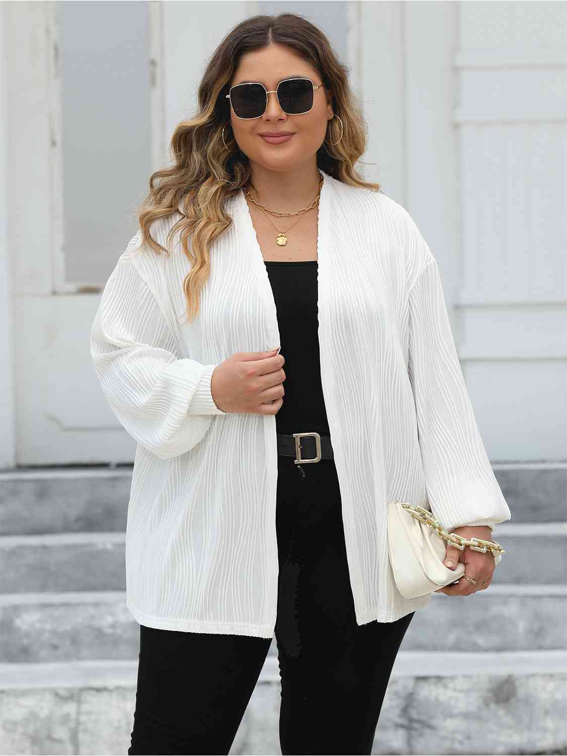 Plus Size Open Front Long Sleeve Cardigan - lolaluxeshop