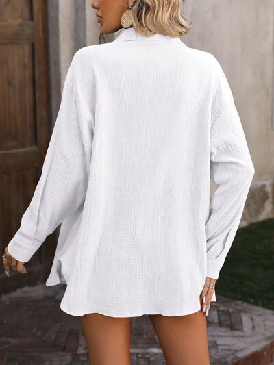 Textured Button Up Dropped Shoulder Shirt - lolaluxeshop