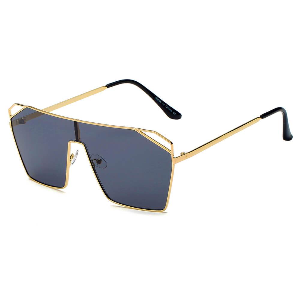 LAVAL | S2071 - Flat Top Metal Oversize Square Fashion Sunglasses - lolaluxeshop