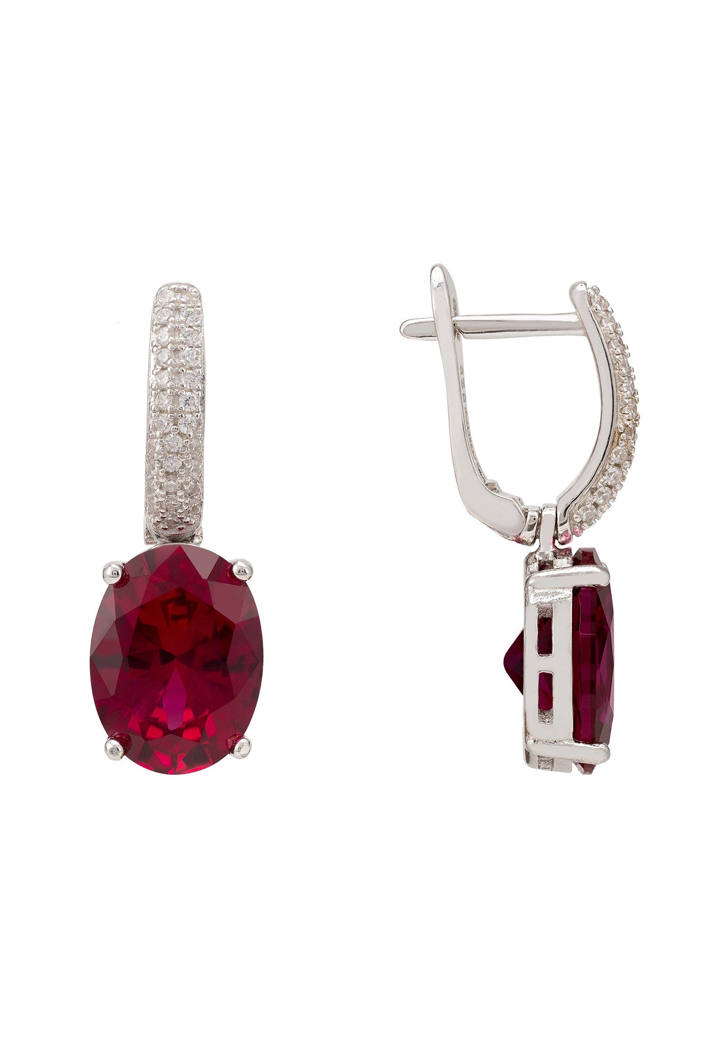 Alexandra Oval Drop Earrings Silver Ruby - lolaluxeshop