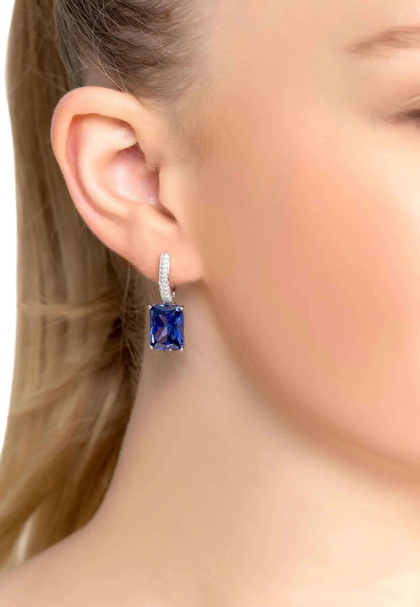 Alexandra Rectangle Drop Earrings Silver Tanzanite - lolaluxeshop